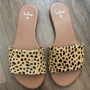 Lulu's Tan and Black Animal Print Sandals